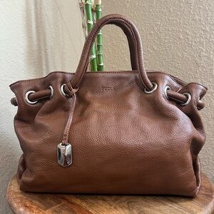 FURLA CAMEL COLORED PEBBLED LEATHER HANDBAG